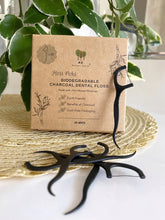 Load image into Gallery viewer, BIODEGRADABLE CHARCOAL DENTAL FLOSS PICKS