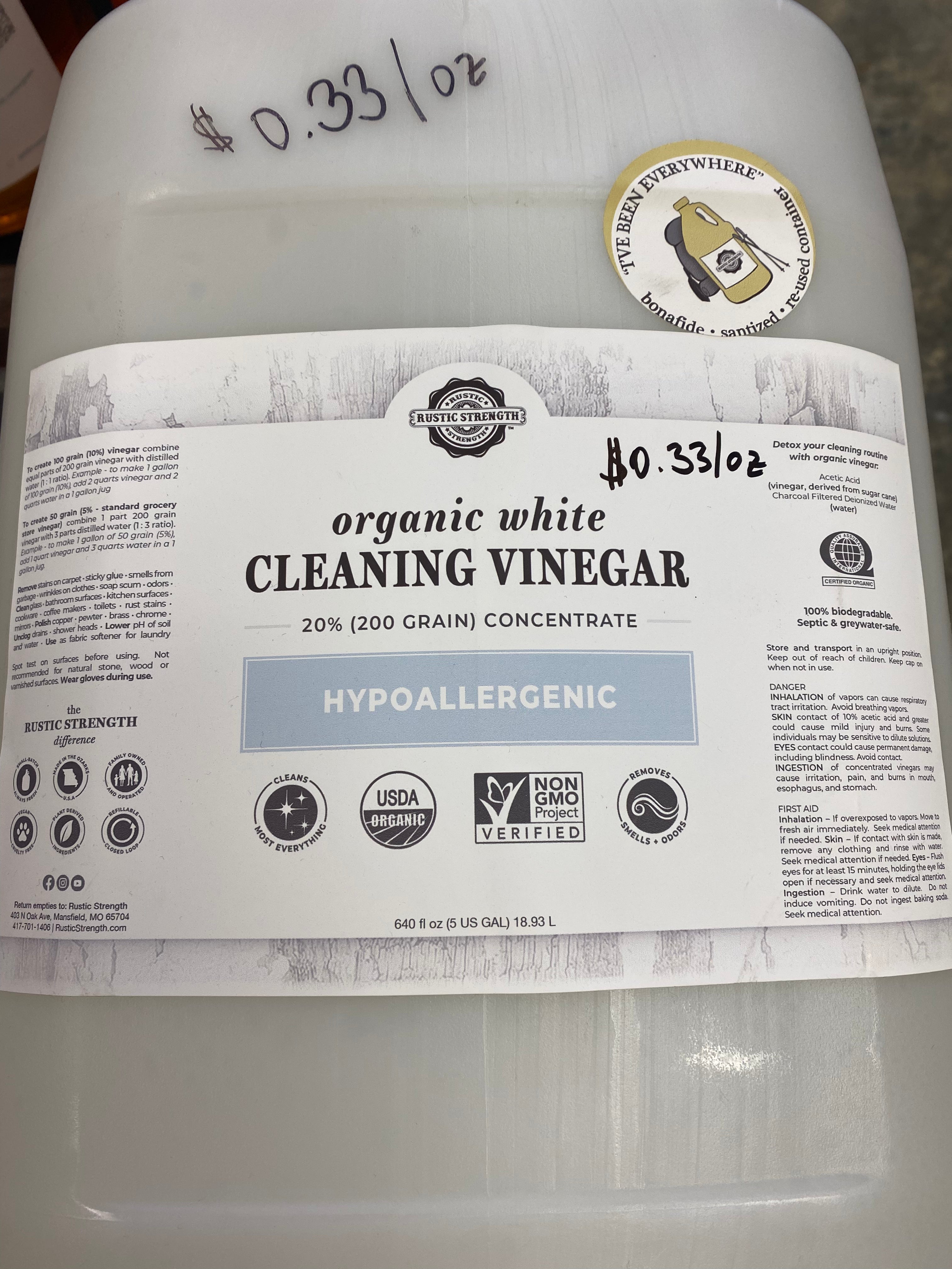 Organic White Cleaning Vinegar Concentrate