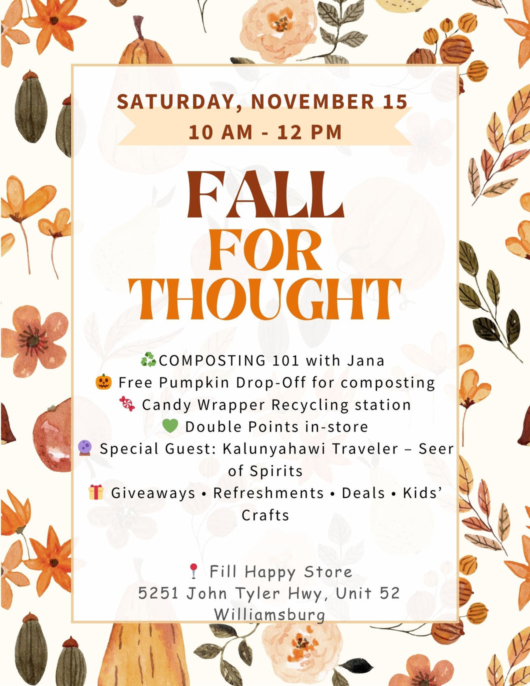 Fall For Thought Event - Join us on November 15th (10-12)